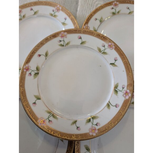 Set Of 5 Hand Painted Nippon Porcelain Plates With Gold Trim & Floral Design - Picture 2 of 6